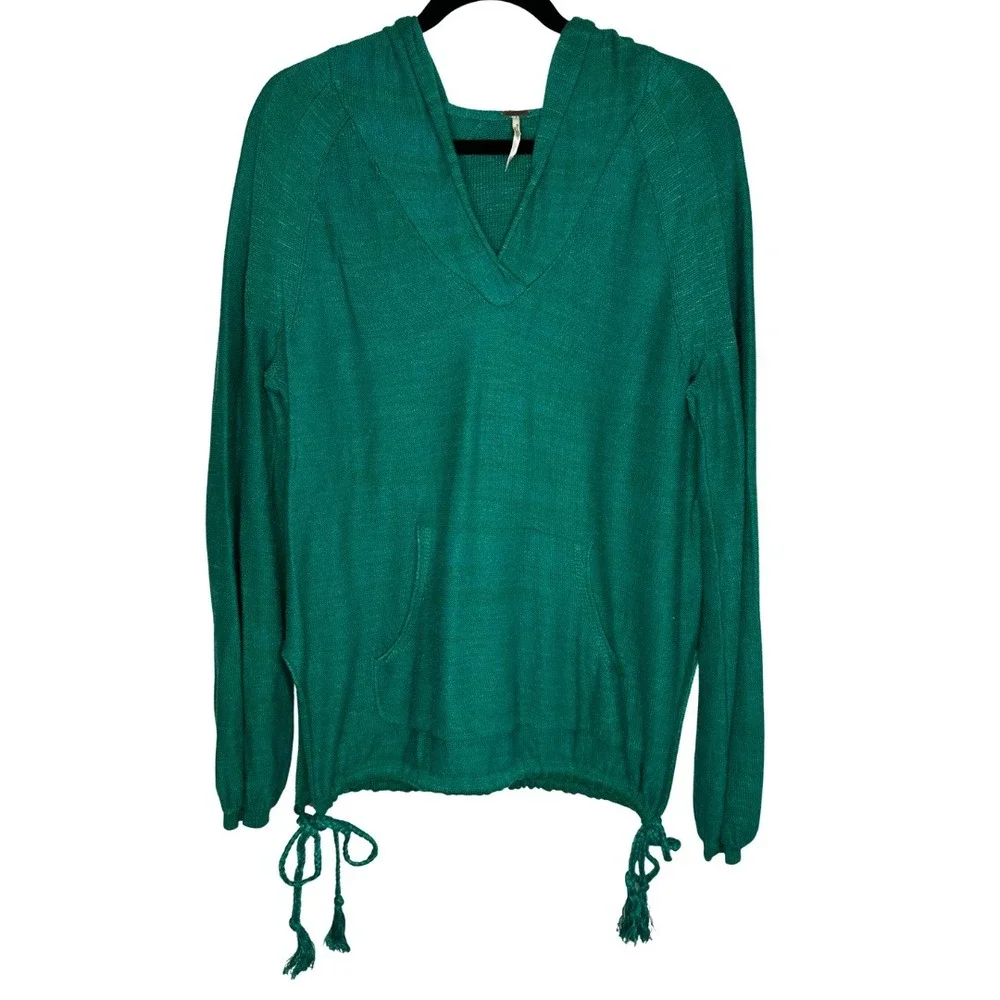 Free People Teal Green Lightweight Drawstring Hoodie‎ Size XS Pullover Sweater