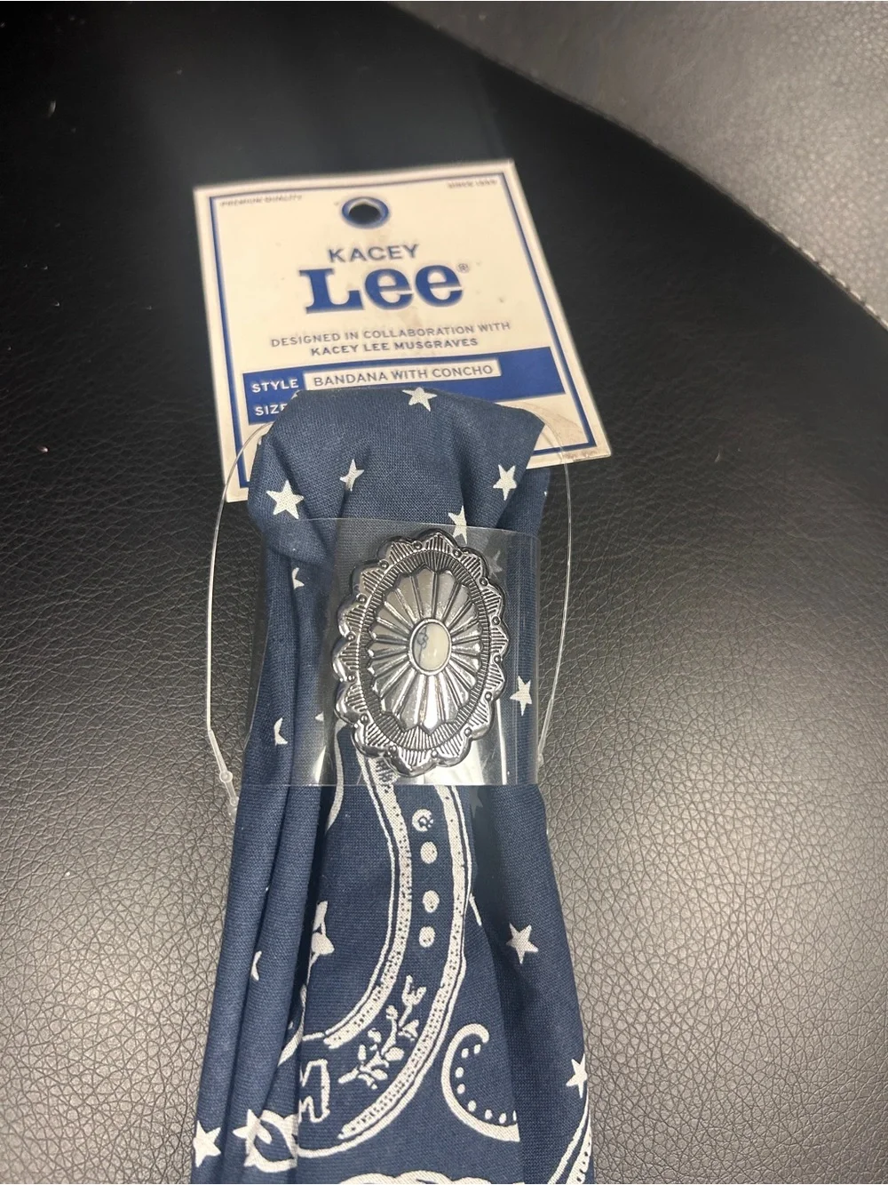 Women’s Navy Bandana Neck Scarf with Concho Accent