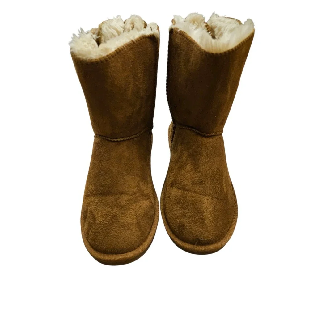 Apres by Lamo‎ Lil Girls 5y Faux Fur Lined Boots Tie Back Bow Tan