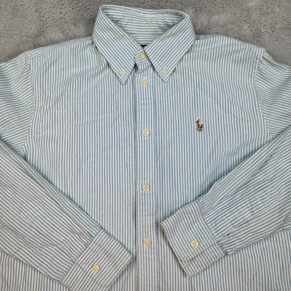 Ralph Lauren Button Down Shirt Boys S Striped Long Sleeve Oxford Flesh Pony