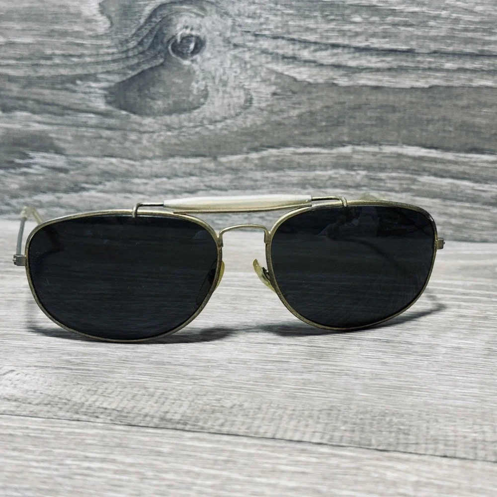 Sunglasses Mens Gold Black Aviator Double Bridge‎ Metal Wire Frame Classic Vtg