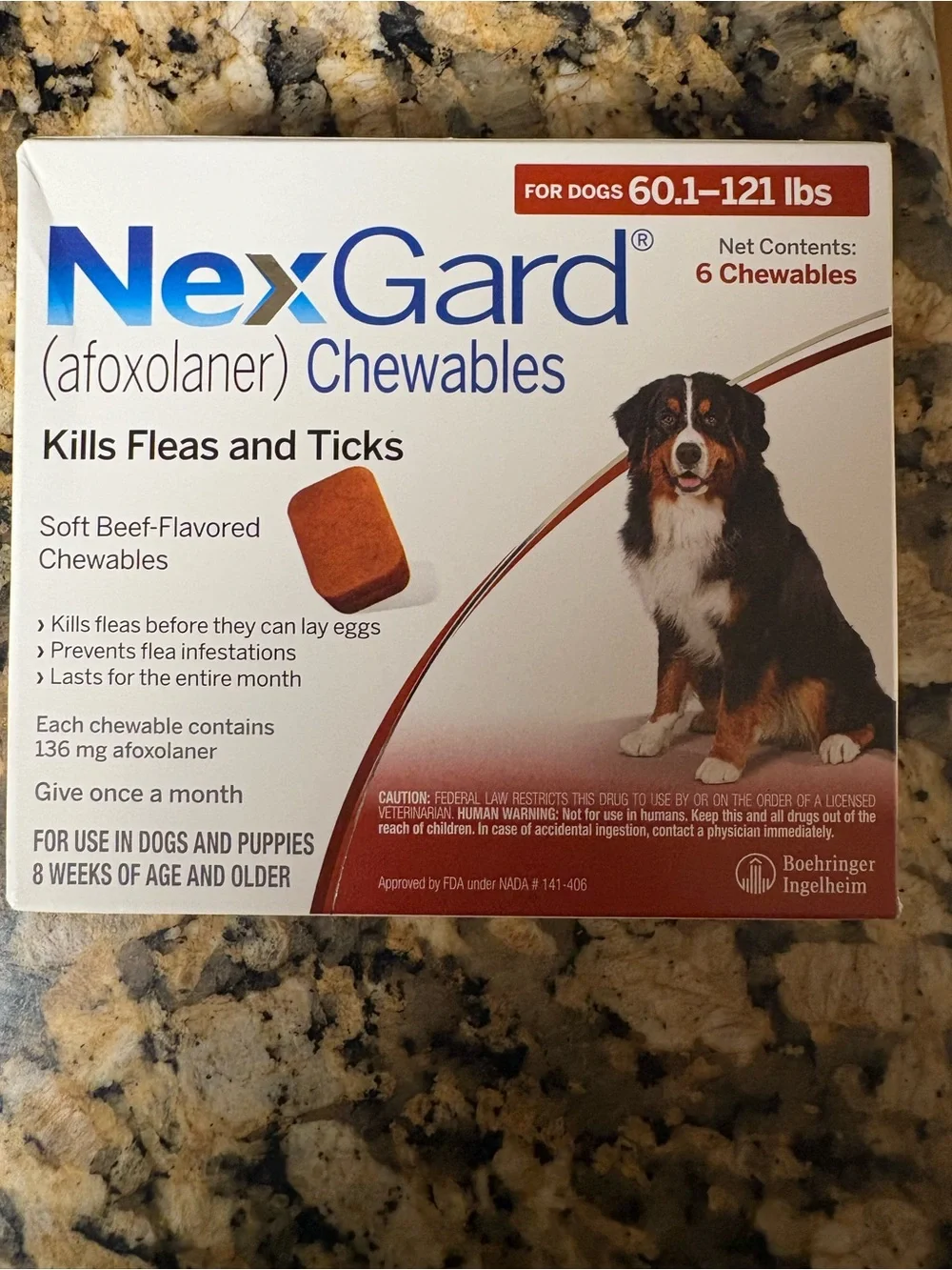 SPECIAL DEAL 6 pk - Beef-Flavored Chewables for Dogs 60.1–121 lbs - Brown
