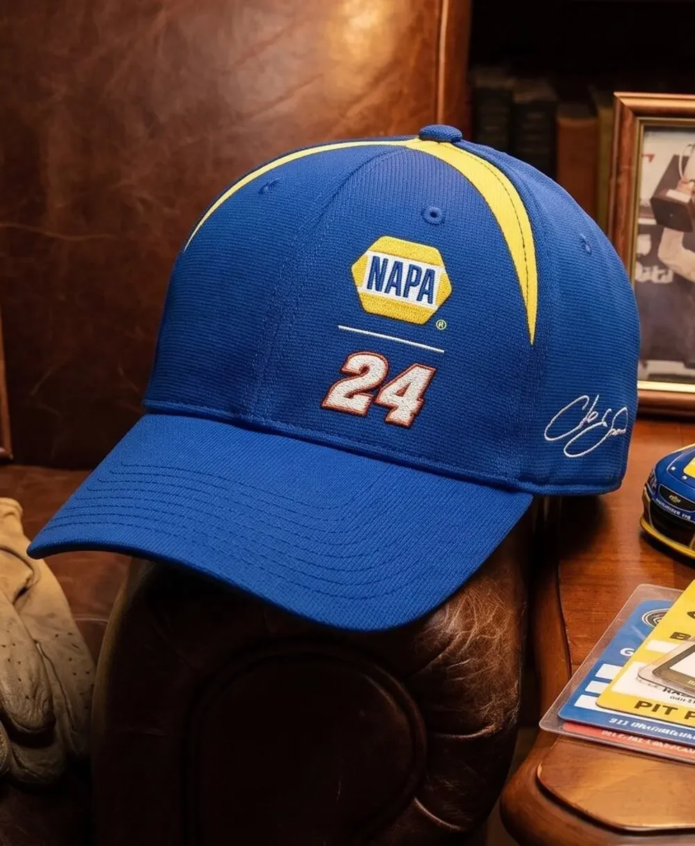 Napa Racing #24 Chase Elliot Hendrick Baseball Hat Blue Yellow Signature