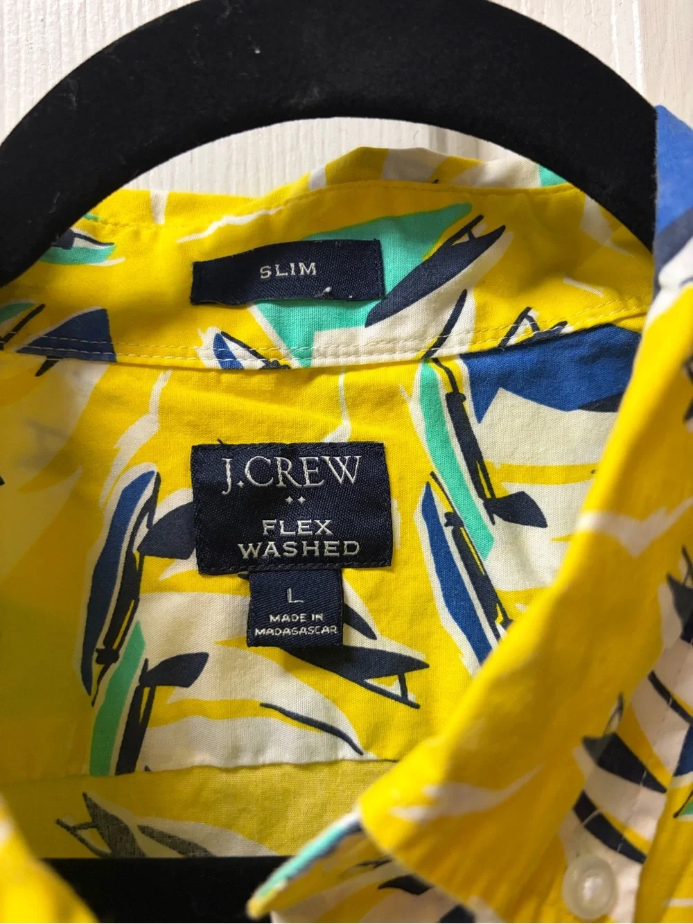 J. Crew Yellow Sailboat-Print Short Sleeve Button-Down Shirt