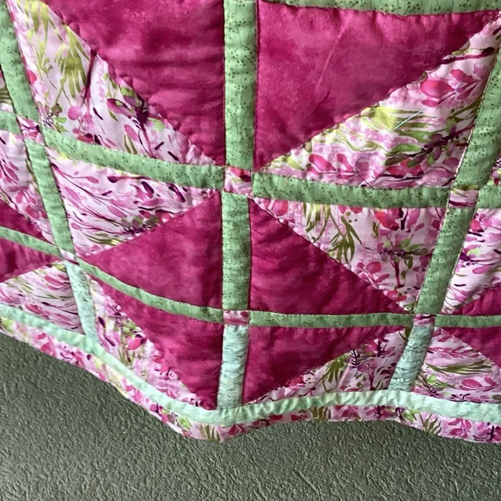 Elegant Pink and Green Patchwork Quilt