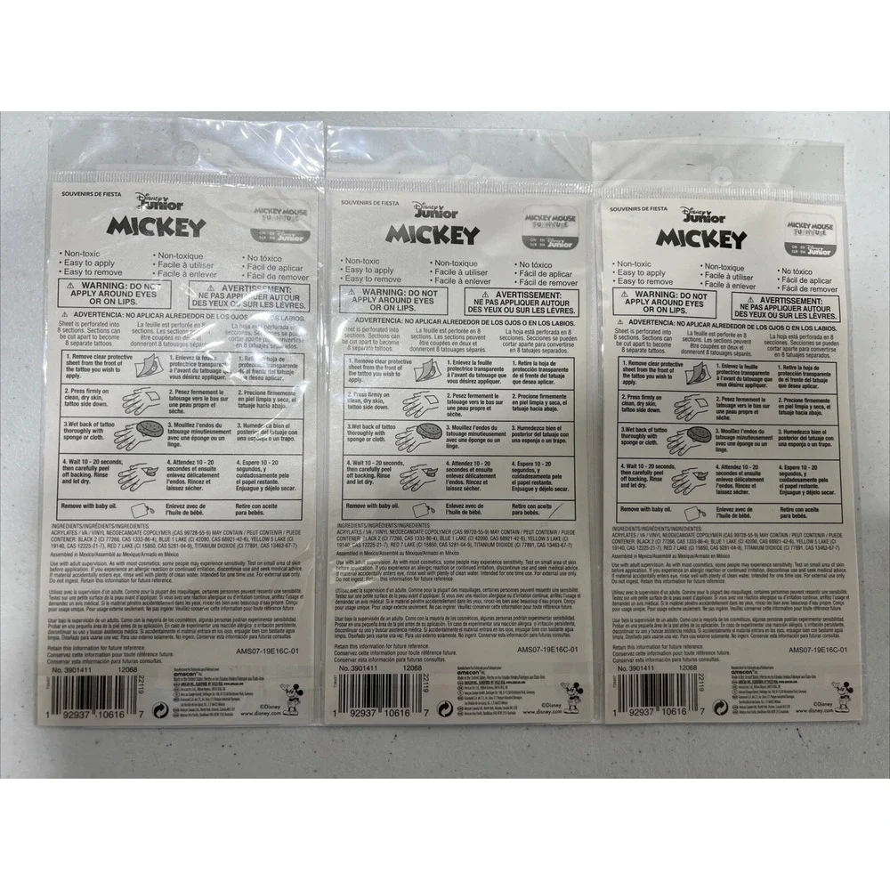 Mickey Mouse 24 Temporary TATTOOS Birthday Party Favor Stocking Stuffers 3 Packs