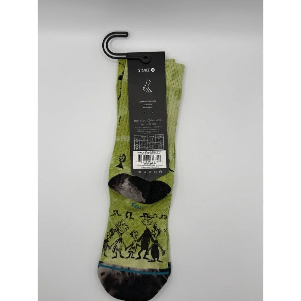 Stance Down In Whoville Grinch Christmas Kids Crew Socks Green Large K556D24DOW