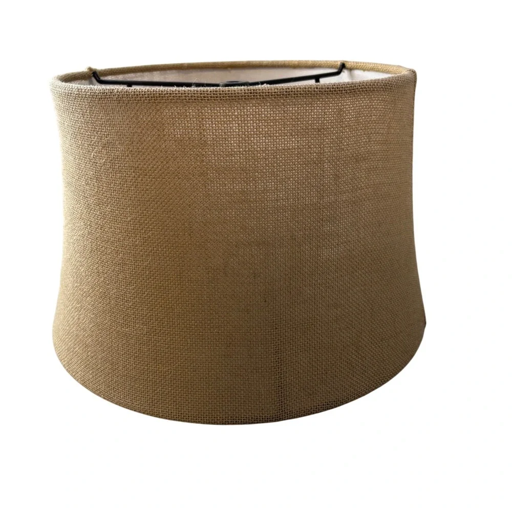 Natural Burlap Drum Lampshade Tan Jute Texture Spider Fitter 11x12x9.5 inch