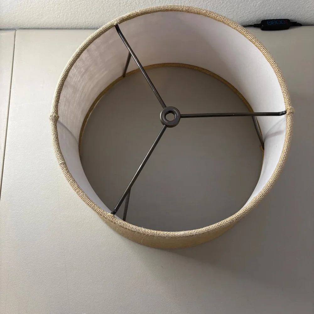 Natural Burlap Drum Lampshade Tan Jute Texture Spider Fitter 11x12x9.5 inch
