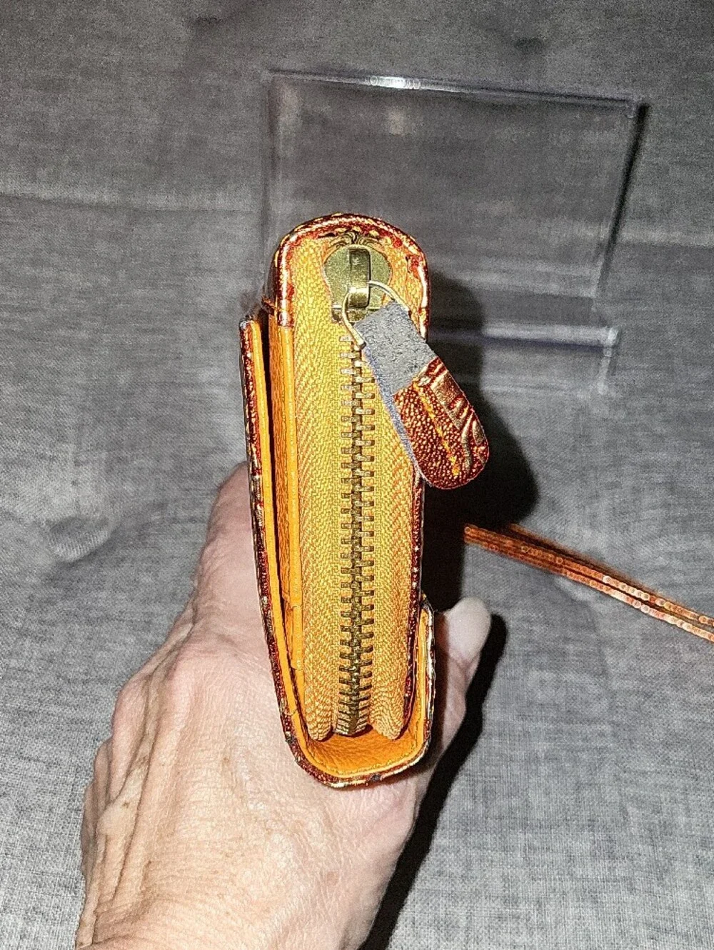 Women's Metallic Orange Embossed Wristlet Wallet 7