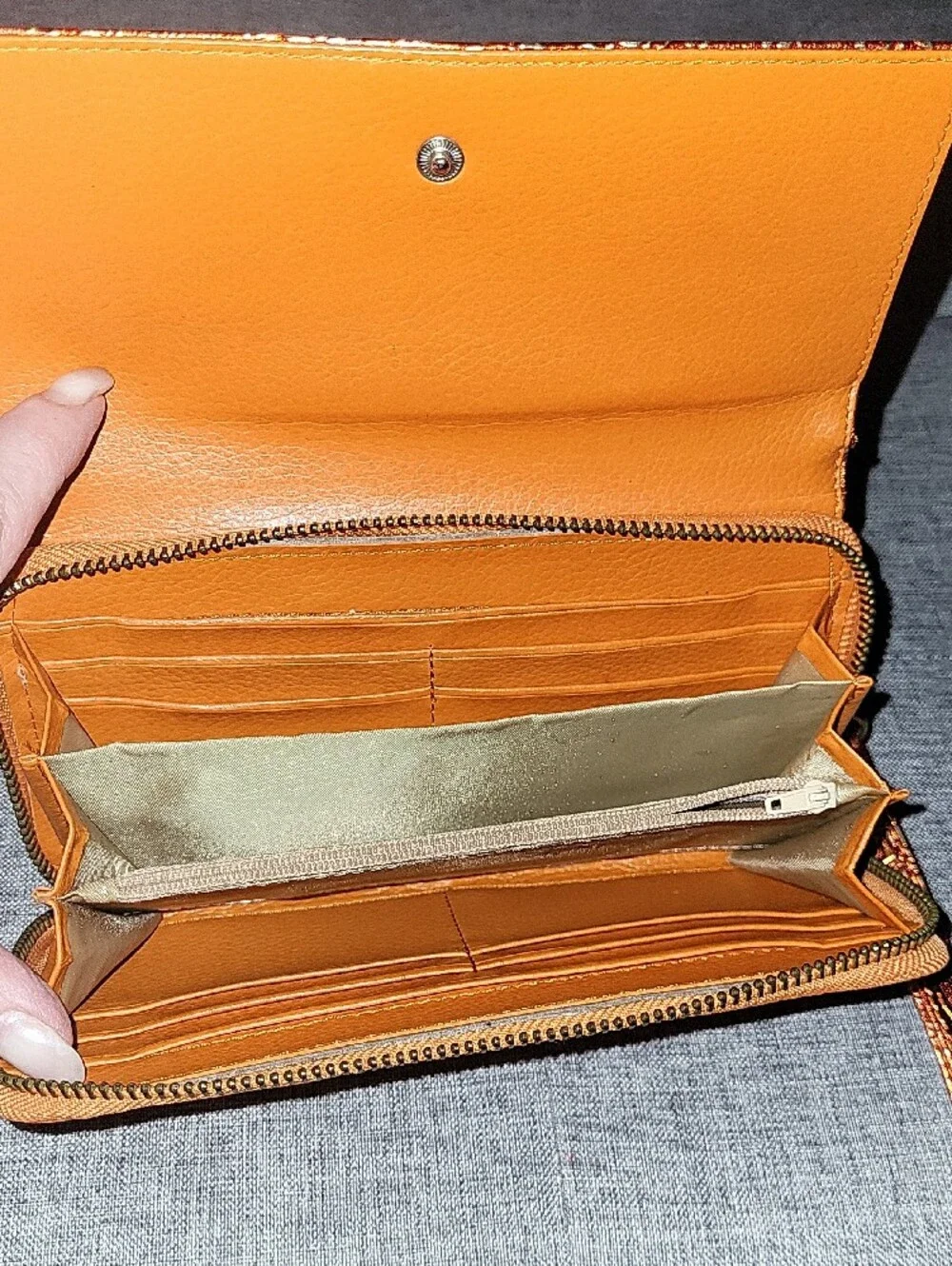 Women's Metallic Orange Embossed Wristlet Wallet 7