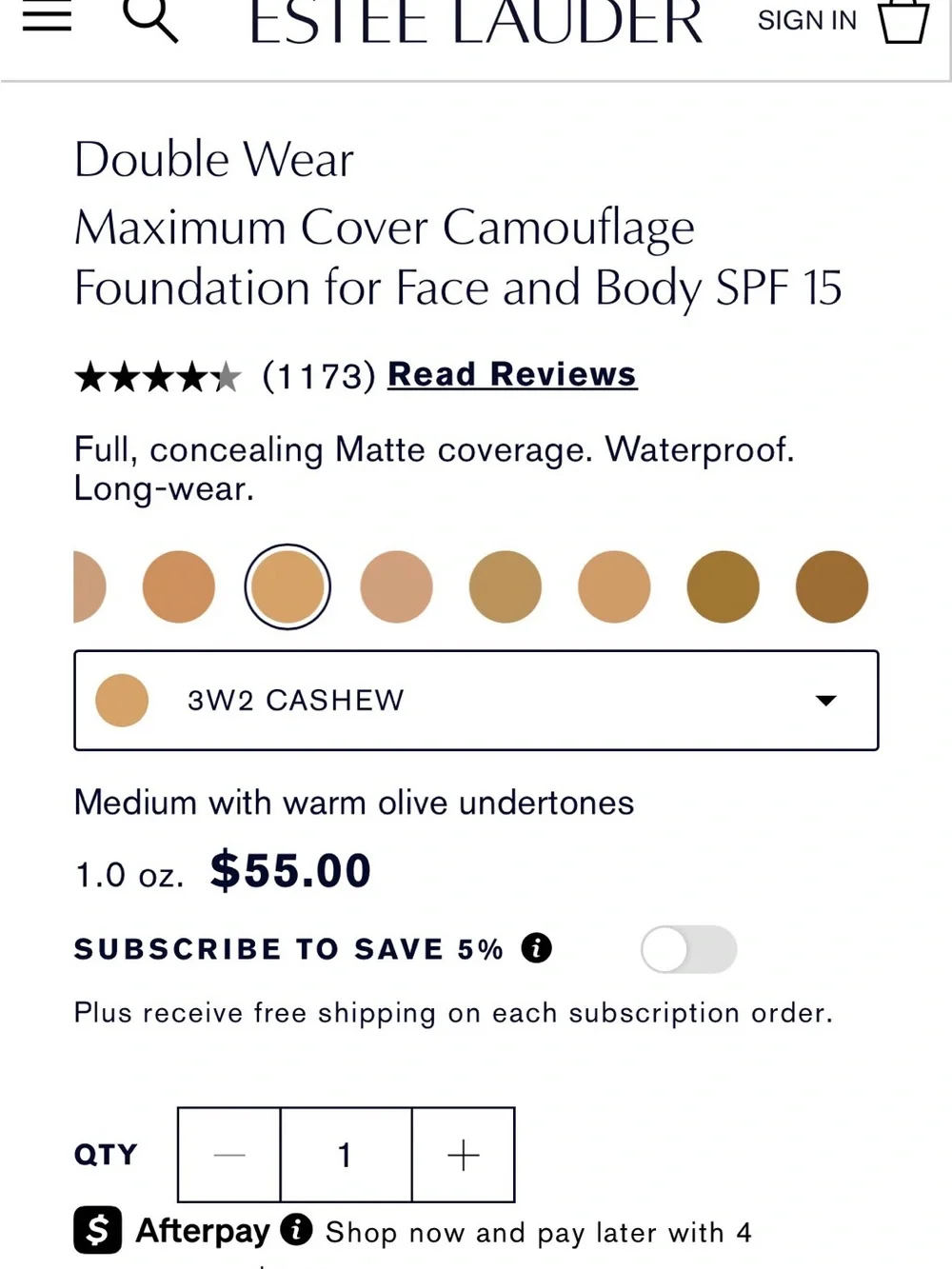 3W2 Estée Lauder Double Wear Maximum Cover - Shade Cashew