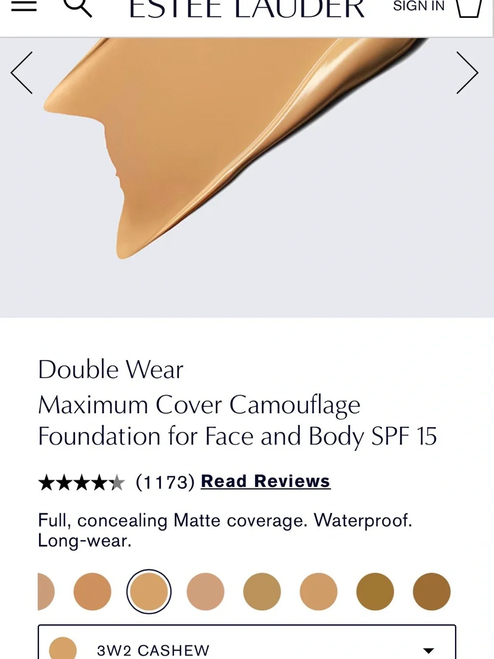 3W2 Estée Lauder Double Wear Maximum Cover - Shade Cashew