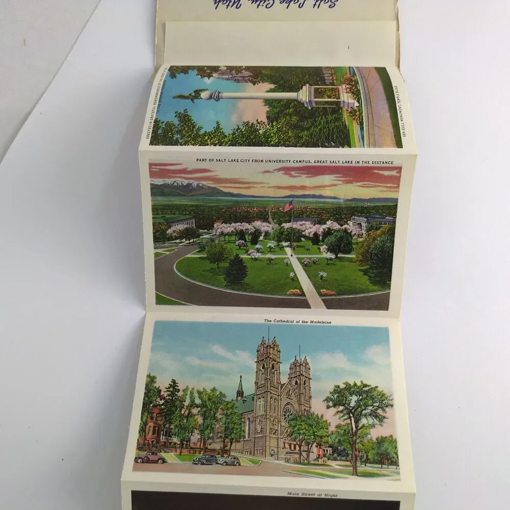 An Art Folder of Salt Lake City Utah 1940s Fold-Out Linen Postcards UT‎ Mormons+