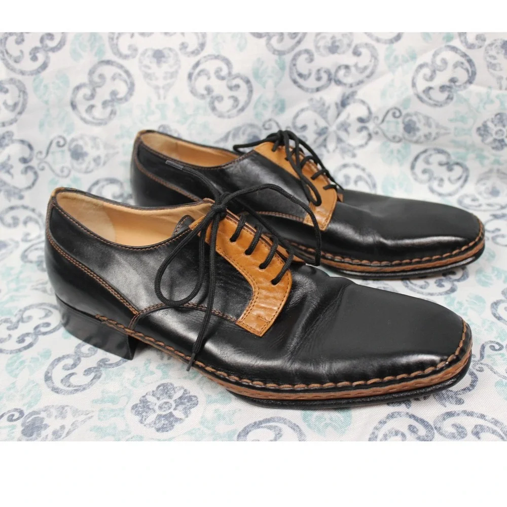 Mens Black Italian Leather‎ Oxford Dress Shoes Lace Up Size 42/US 8.5
