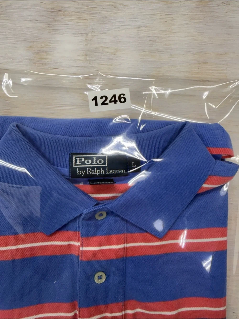 Polo by Ralph Lauren Blue & Coral Striped Men’s Large Polo Shirt