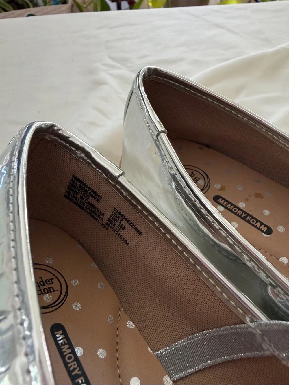 Girls Silver Ballet Flats with Bow - Children's Dress Shoes