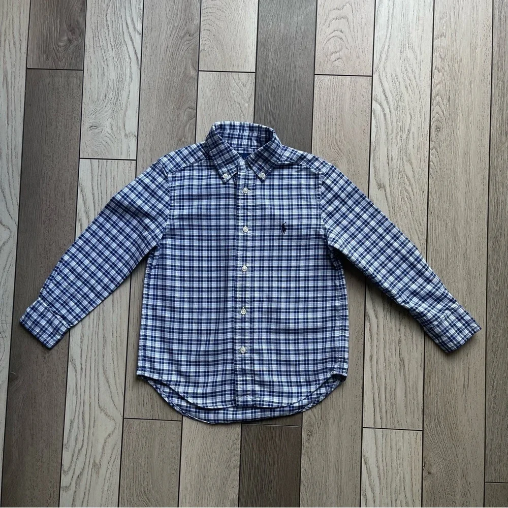 Ralph Lauren kids Blue and White Plaid Button-Up Shirt