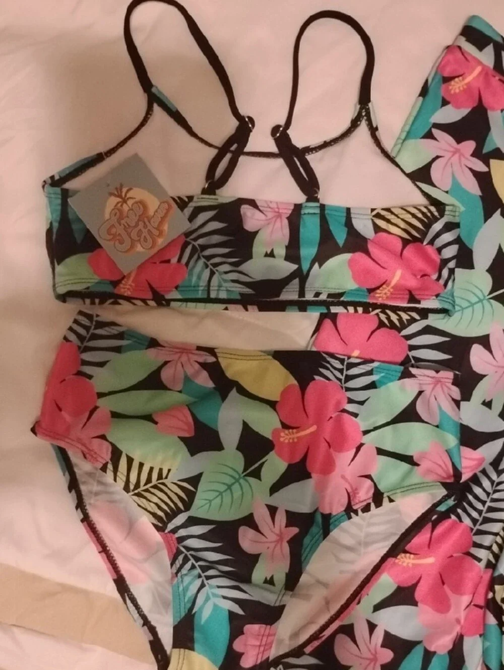 Kids Floral Two-Piece Swim Set - Black with Pink & Mint Floral