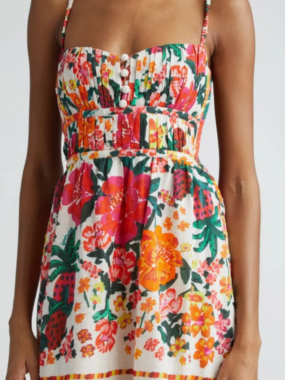 FARM Rio Floral Sketch Tiered Cotton Midi Dress | L