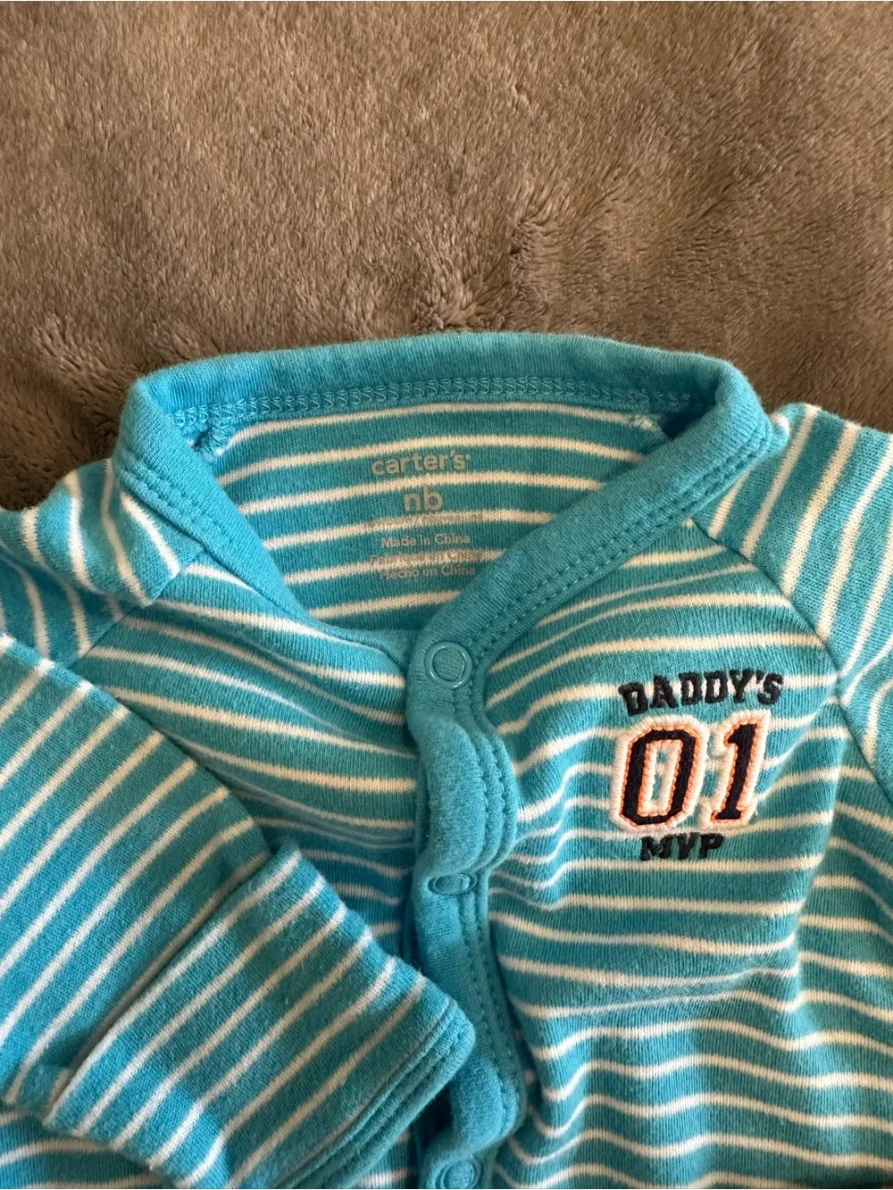 Carter's Blue Striped One-Piece and Brown Striped Hooded Jacket
