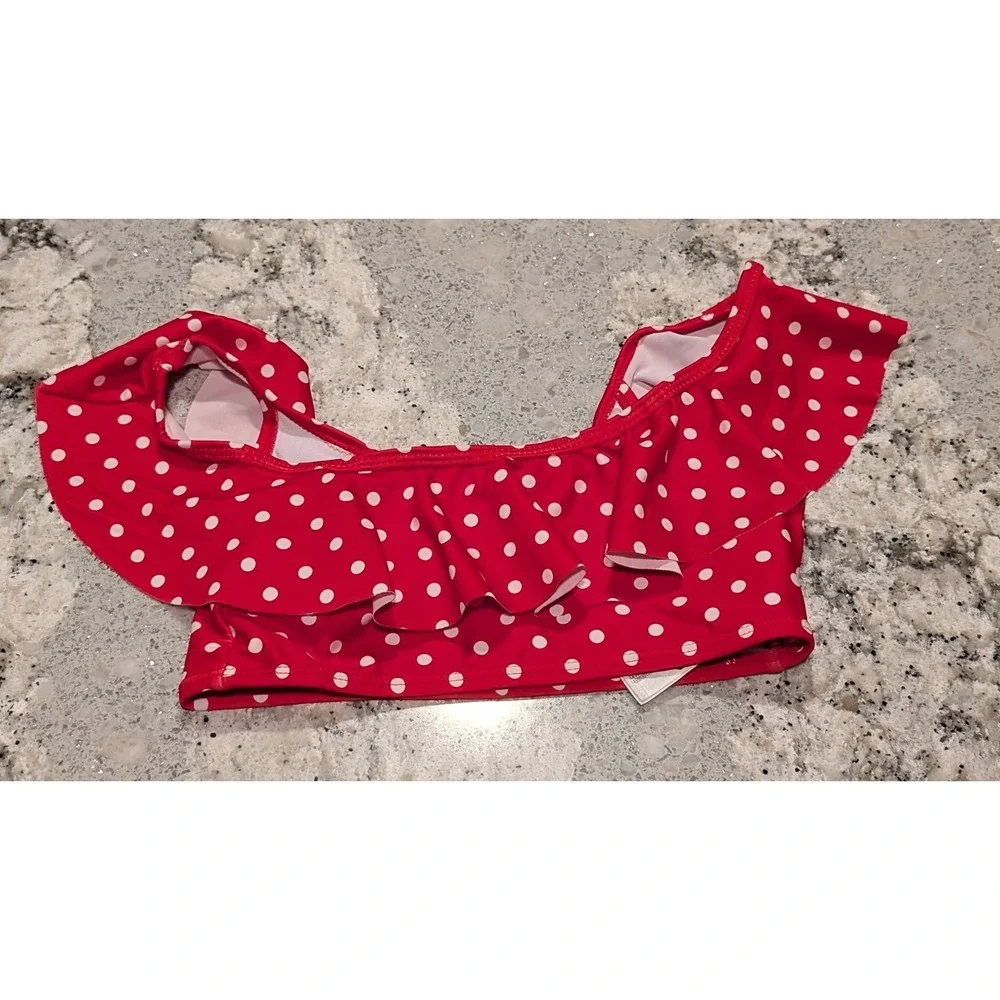 Minnie Mouse 2pc Bikini Swimsuit Disney Store Red Girls Poka Dots Size 5/6