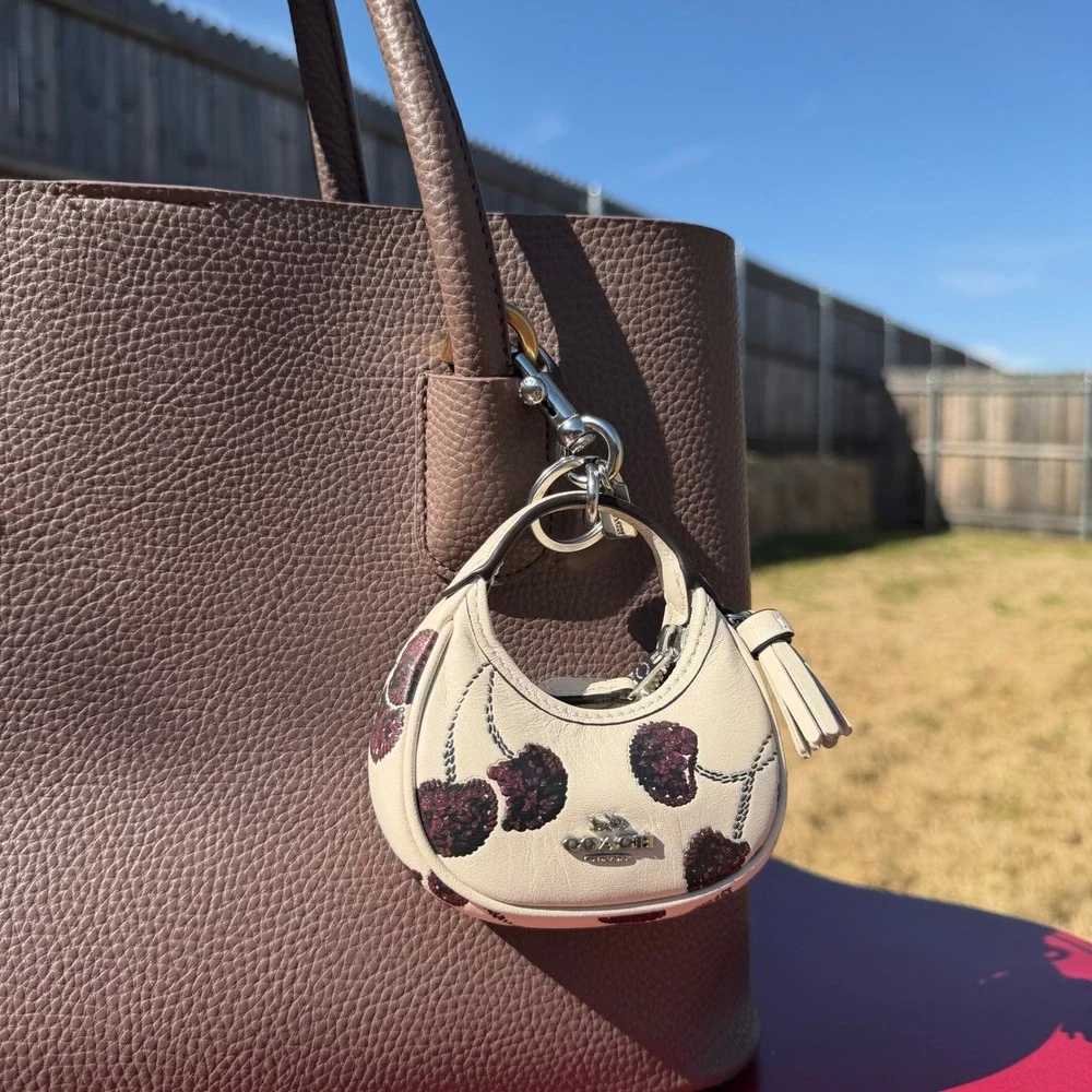 Coach Womens Micro‎ Bag Charm NWT Cream Cherry Print Coquette Quiet Luxury Mini