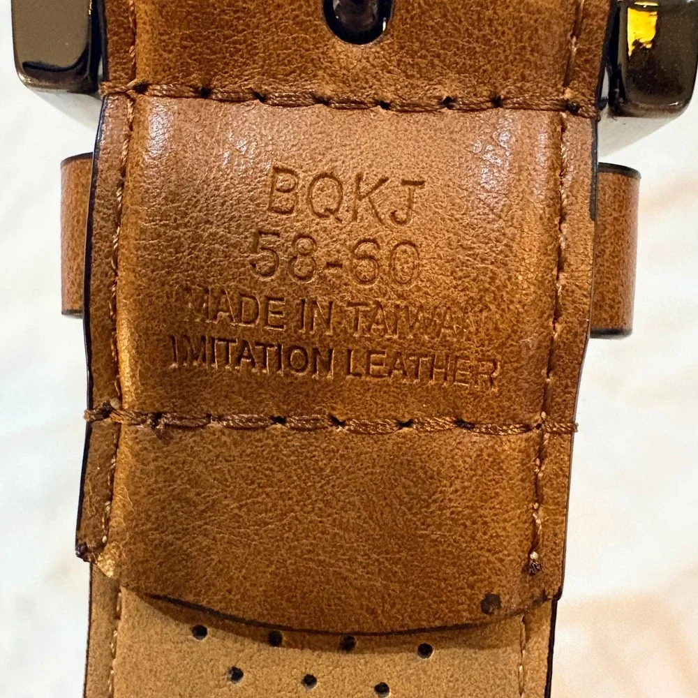 BQKJ Mens Brown Perforated Faux‎ Leather Belt Gunmetal Buckle Size 58-60