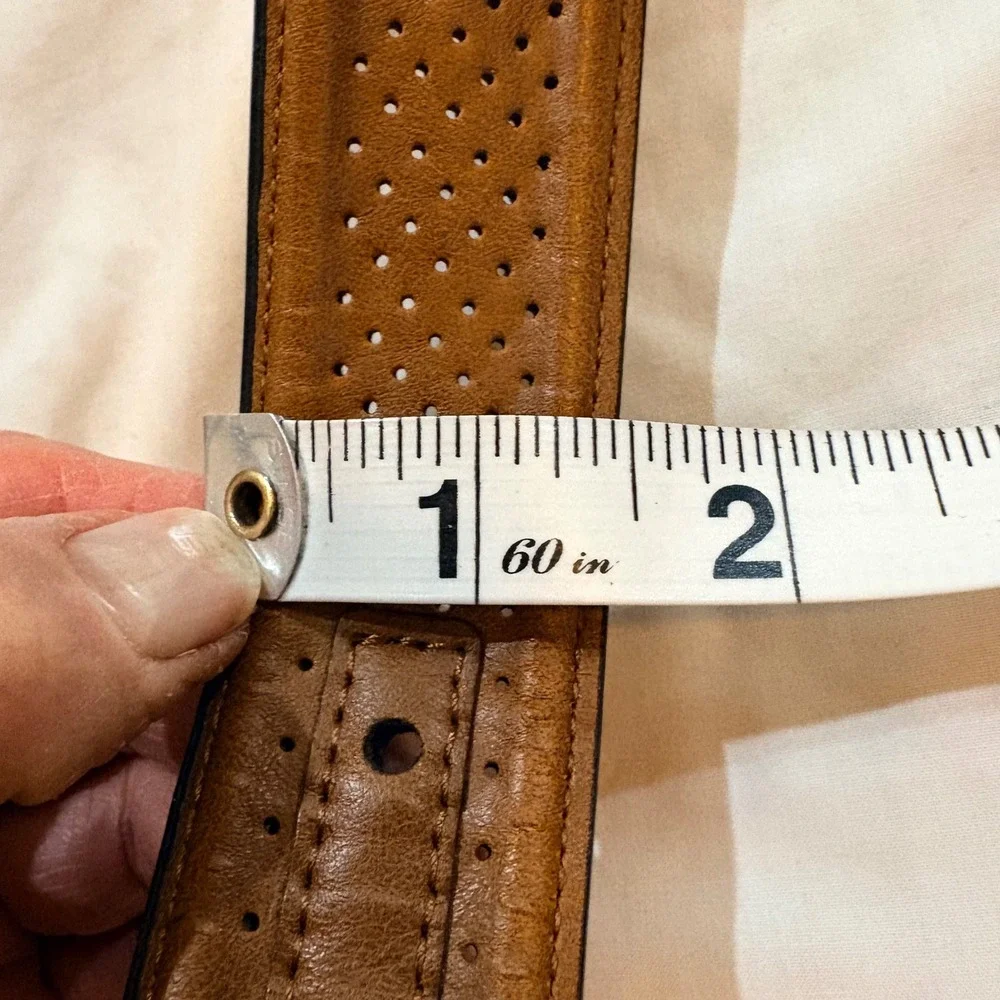BQKJ Mens Brown Perforated Faux‎ Leather Belt Gunmetal Buckle Size 58-60
