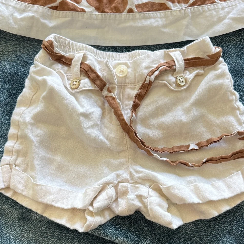 Janie and Jack Brown Giraffe-Print Tank with White Shorts and Brown Sash