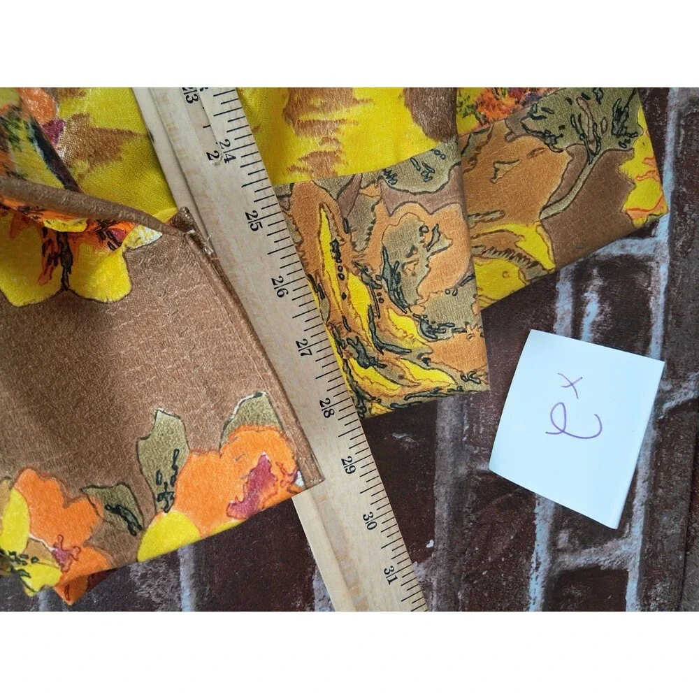 Vintage 70s Flower Power Curtains Panels Set 4 Pinch Pleat & 6 Cafe Brown Yellow