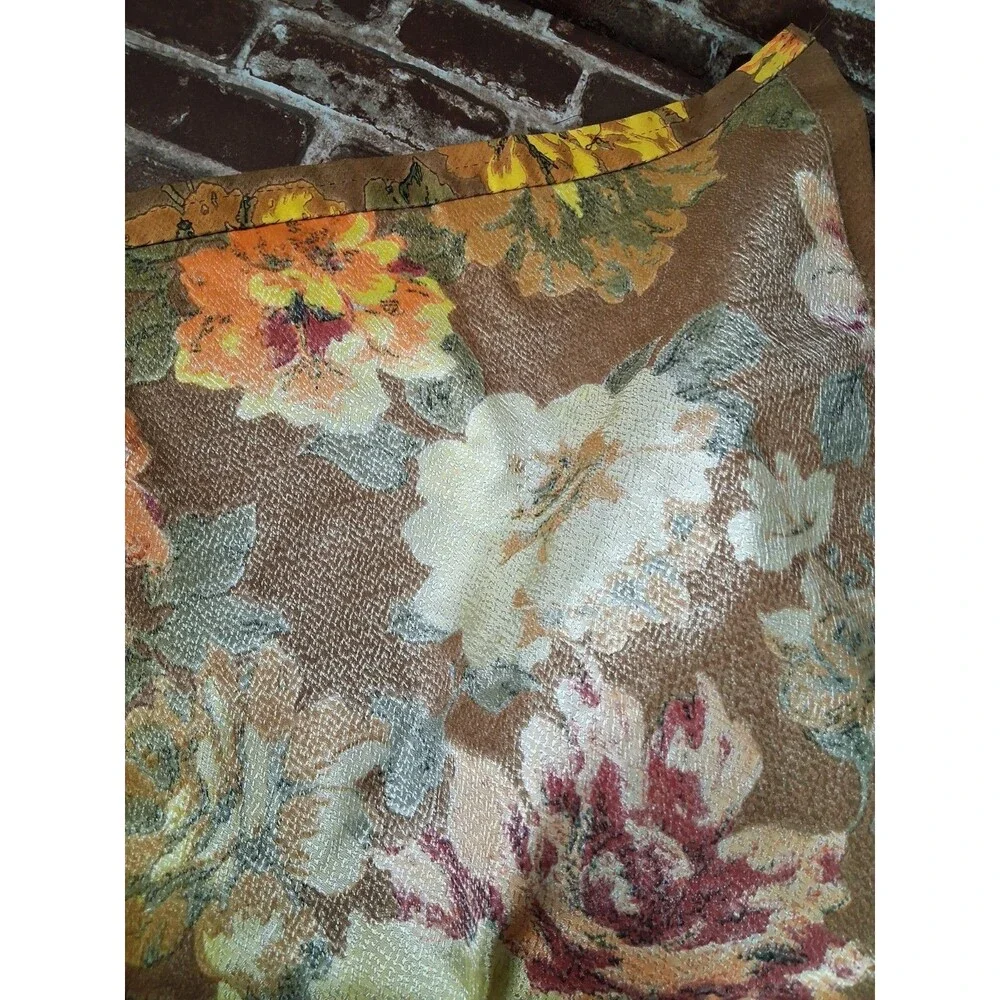 Vintage 70s Flower Power Curtains Panels Set 4 Pinch Pleat & 6 Cafe Brown Yellow