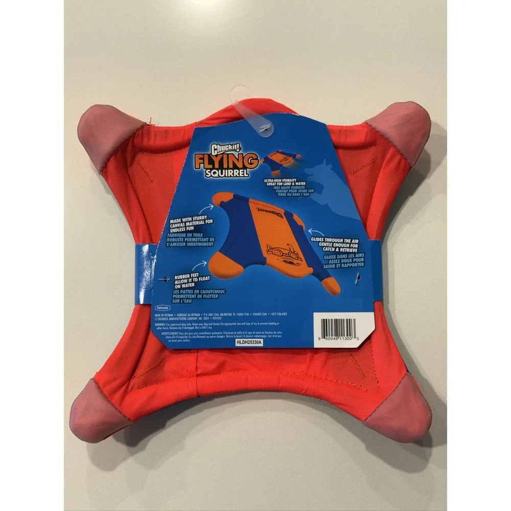 Chuckit! Flying Squirrel Medium Floating Canvas Dog Toy Orange Blue