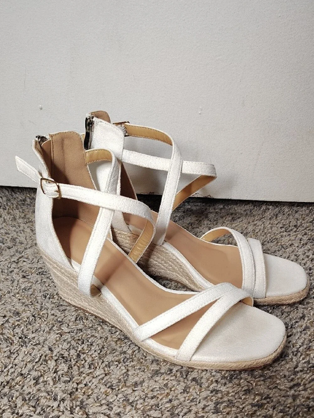 Women’s White Crisscross Espadrille Wedge Sandals