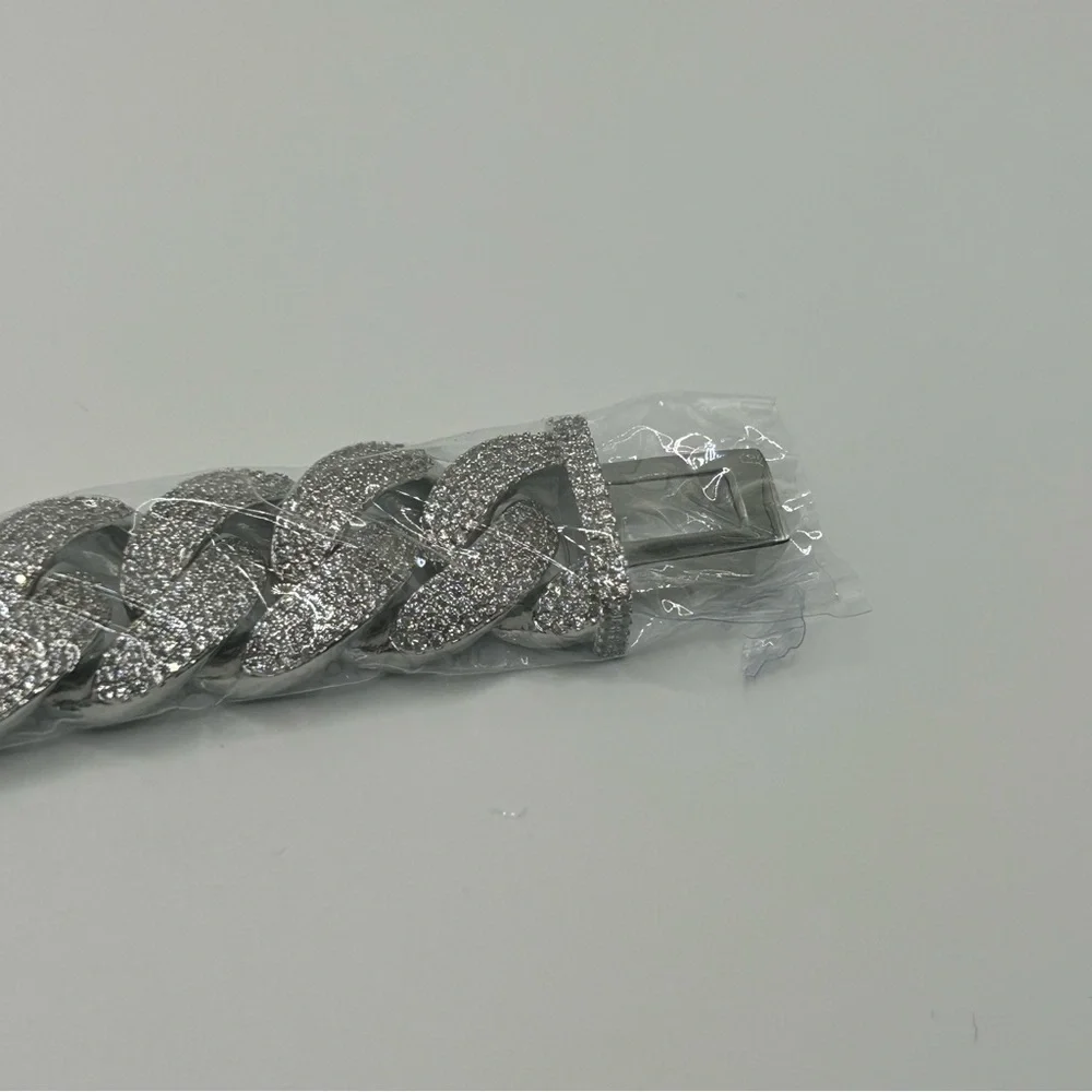 Moissanite Cuban Bracelet VVS1 4 Row Iced Out Silver 20mm 8 Inch New Passes Test