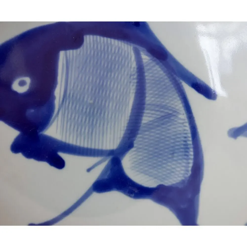 Vintage Blue Koi Fish Bowl 9