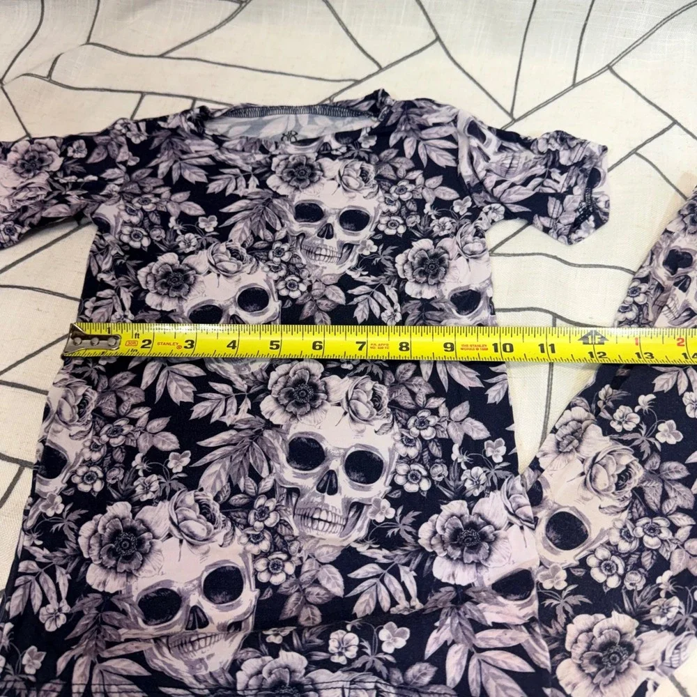 Bums & Roses‎ Pajama Set 4T Black White Floral Skull Bamboo Viscose PJ Set