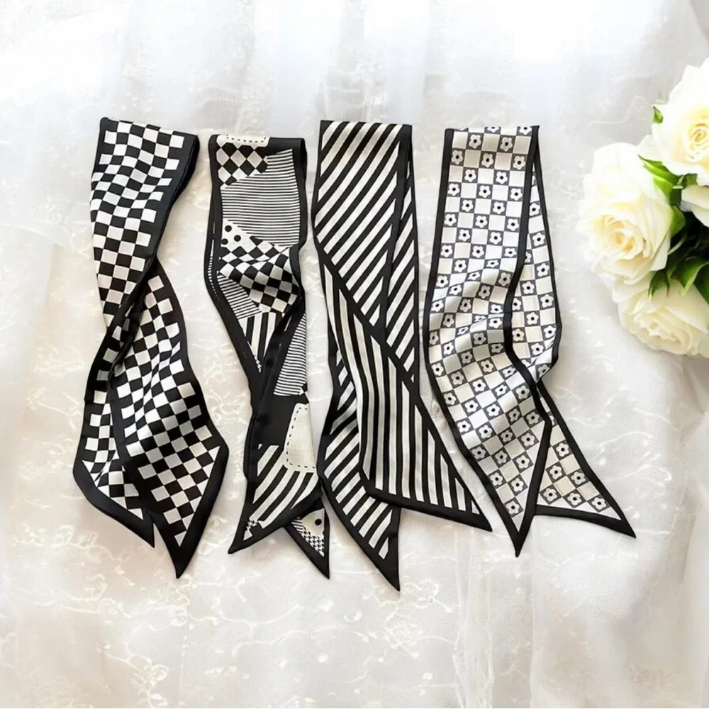 4 Piece Set Satin Style Black White Floral‎ Selection Twillies