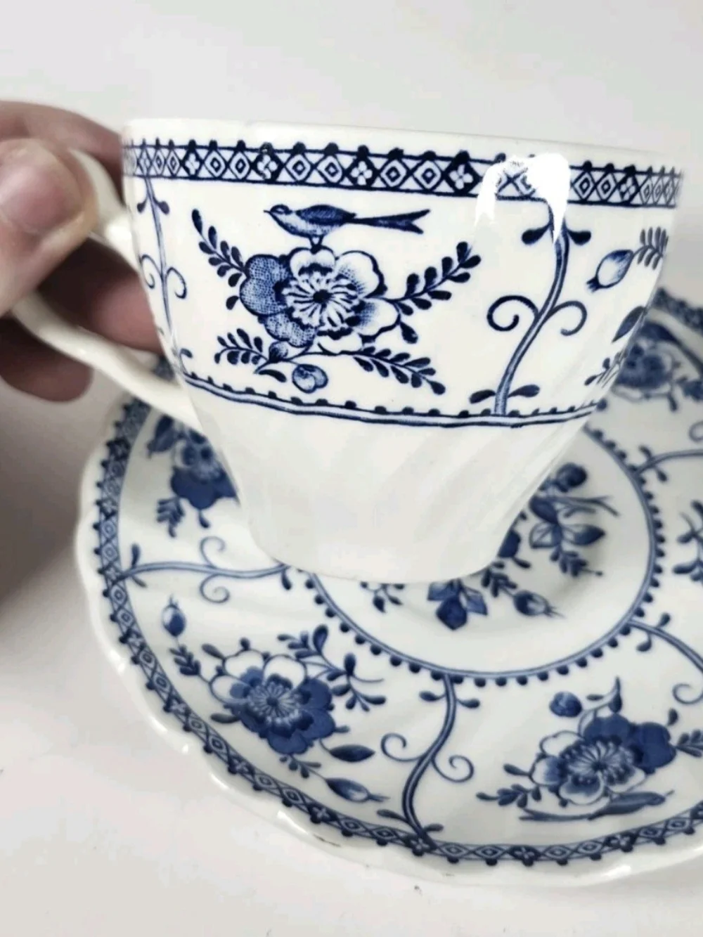 Vintage Johnson Bros Ironstone Indies Blue White Tea Coffee Cup Saucer Set VTG