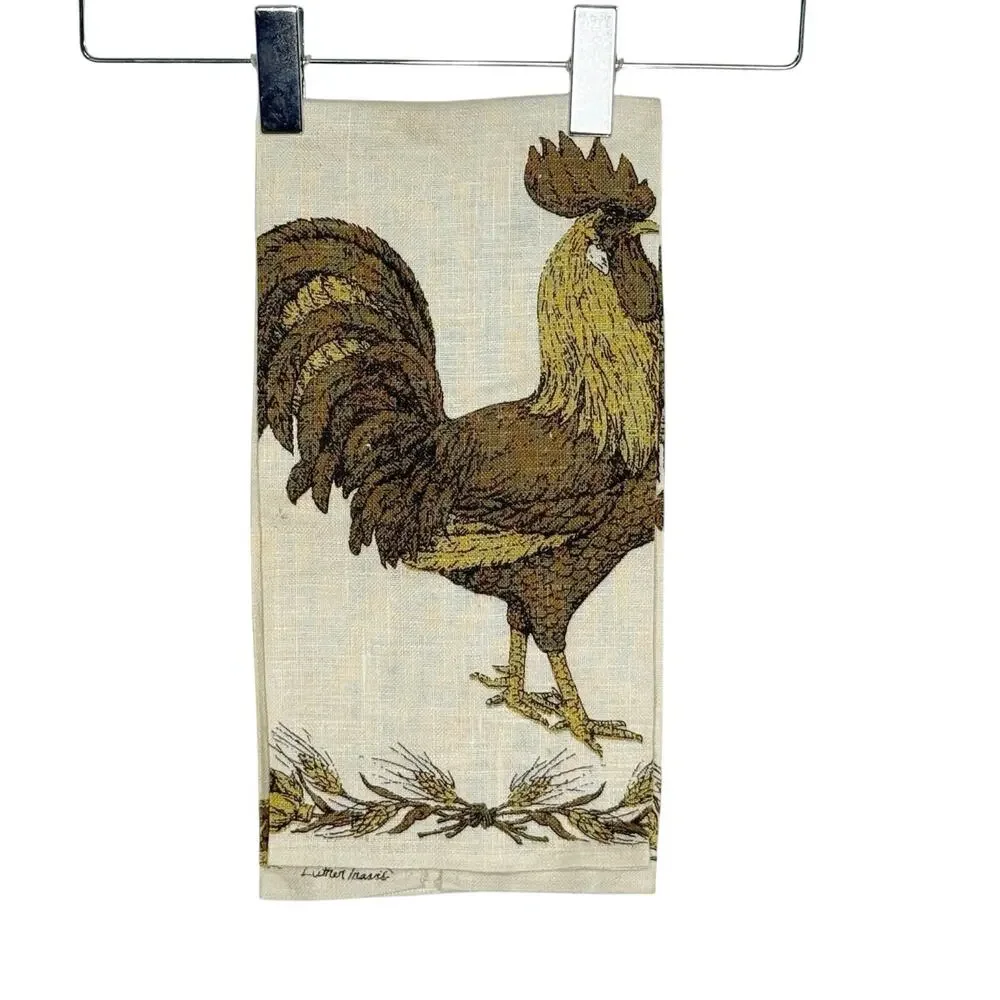 Vintage Luther Travis Fallani Cohn Napkin Tea Towel Rooster Farmhouse Linen