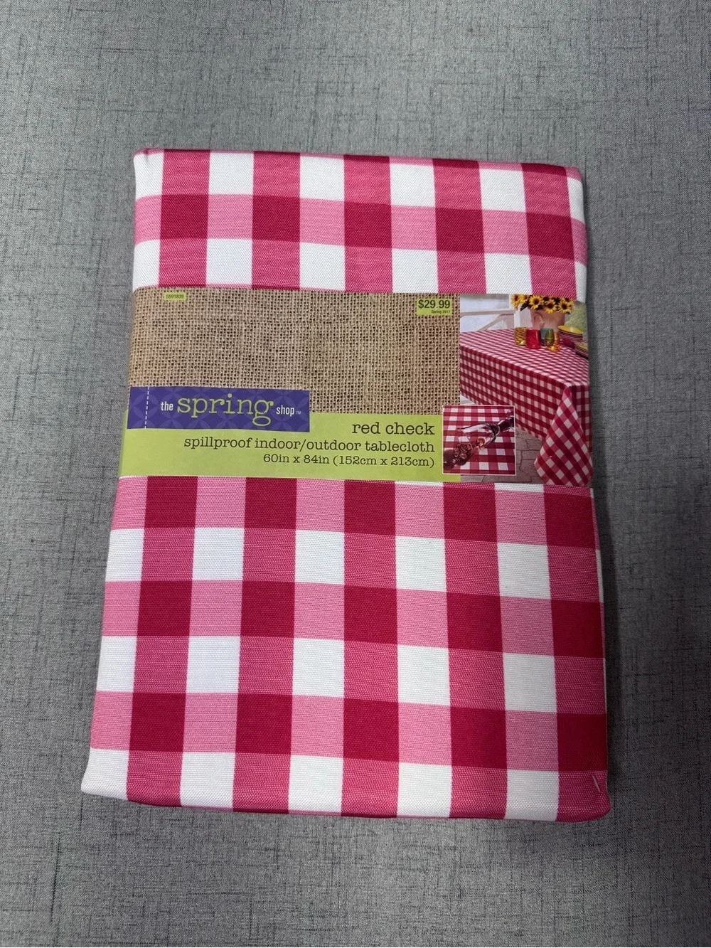 Red & White Gingham Check Tablecloth SpillProof Cloth Indoor Outdoor 60x84” NWT