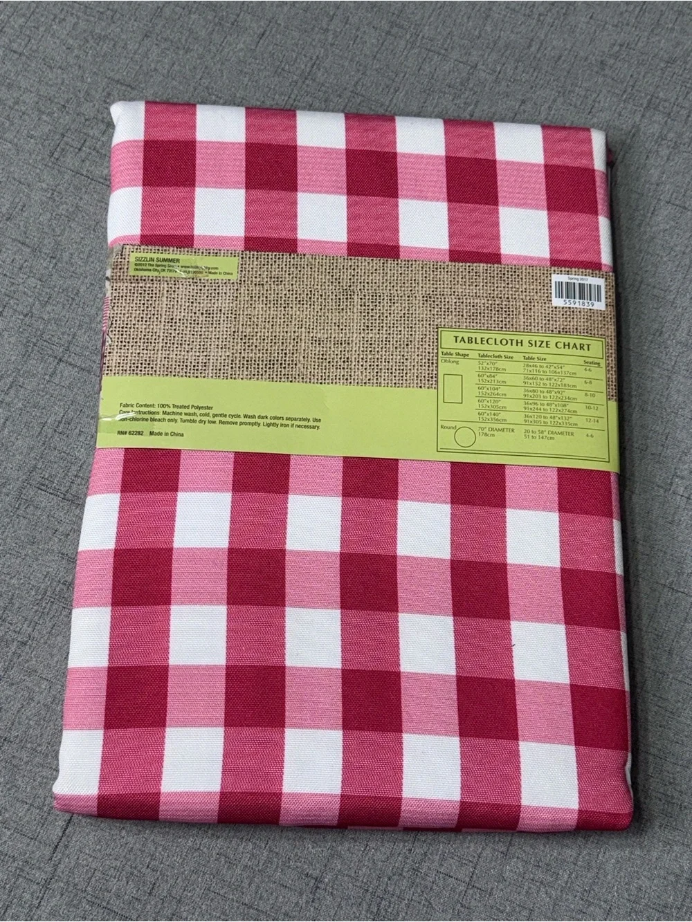 Red & White Gingham Check Tablecloth SpillProof Cloth Indoor Outdoor 60x84” NWT