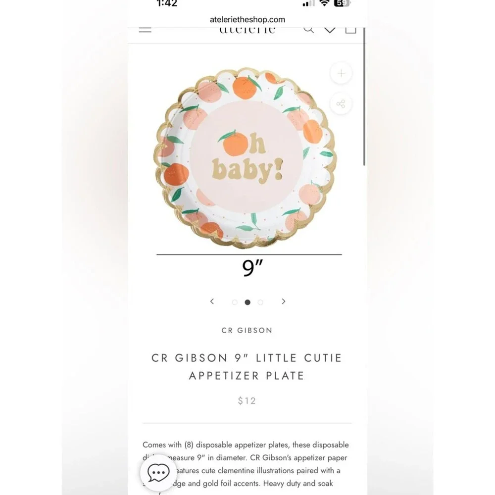 Little Cutie Peach-Themed Disposable Party Baby Shower Tableware Set