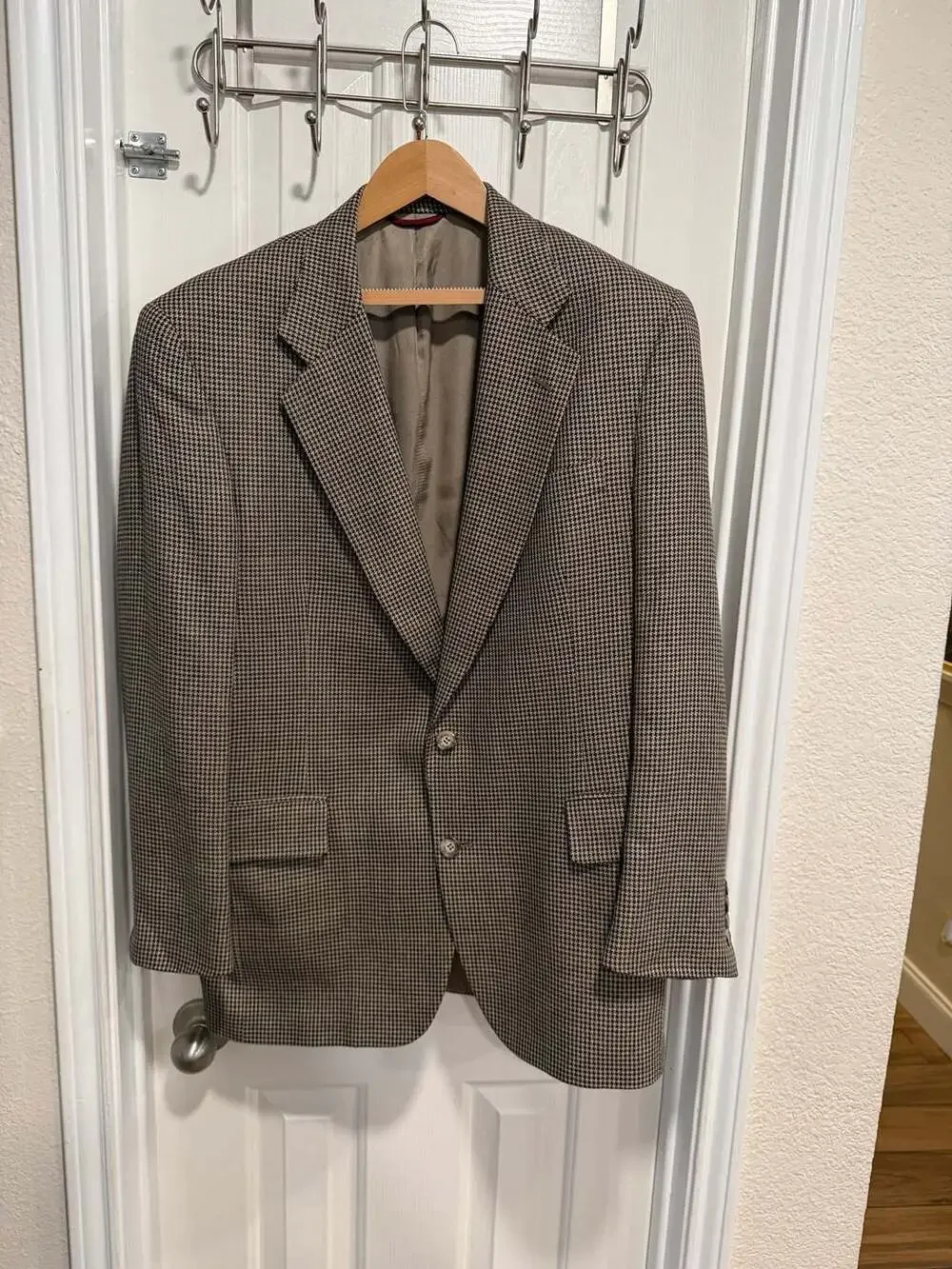 Jos A Bank Executive Collection Blazer 42R Silk Wool Houndstooth Sport Coat