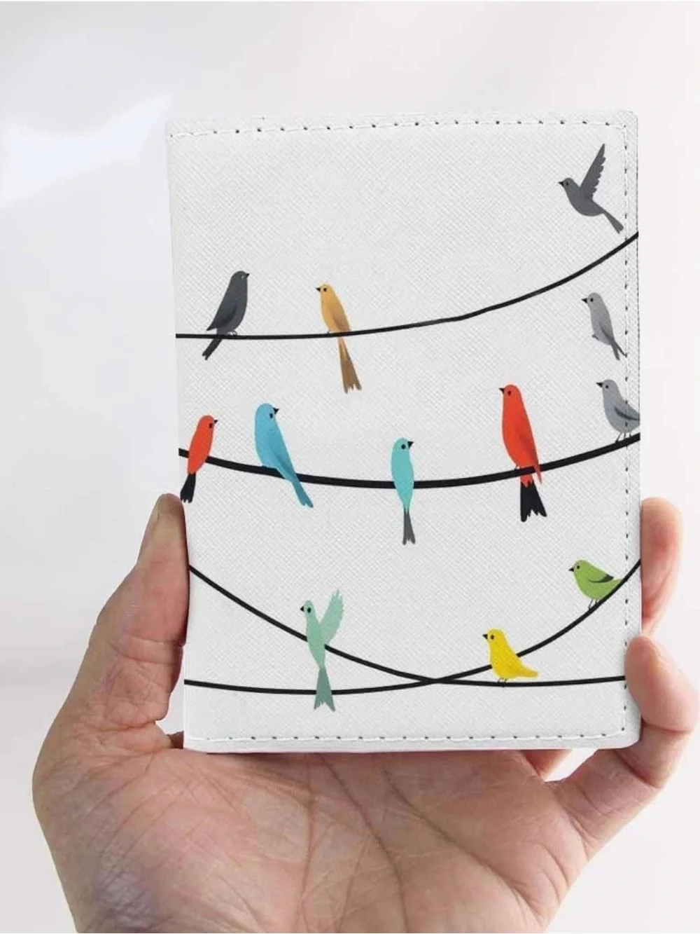 Passport Cover with Birds - PU leather
