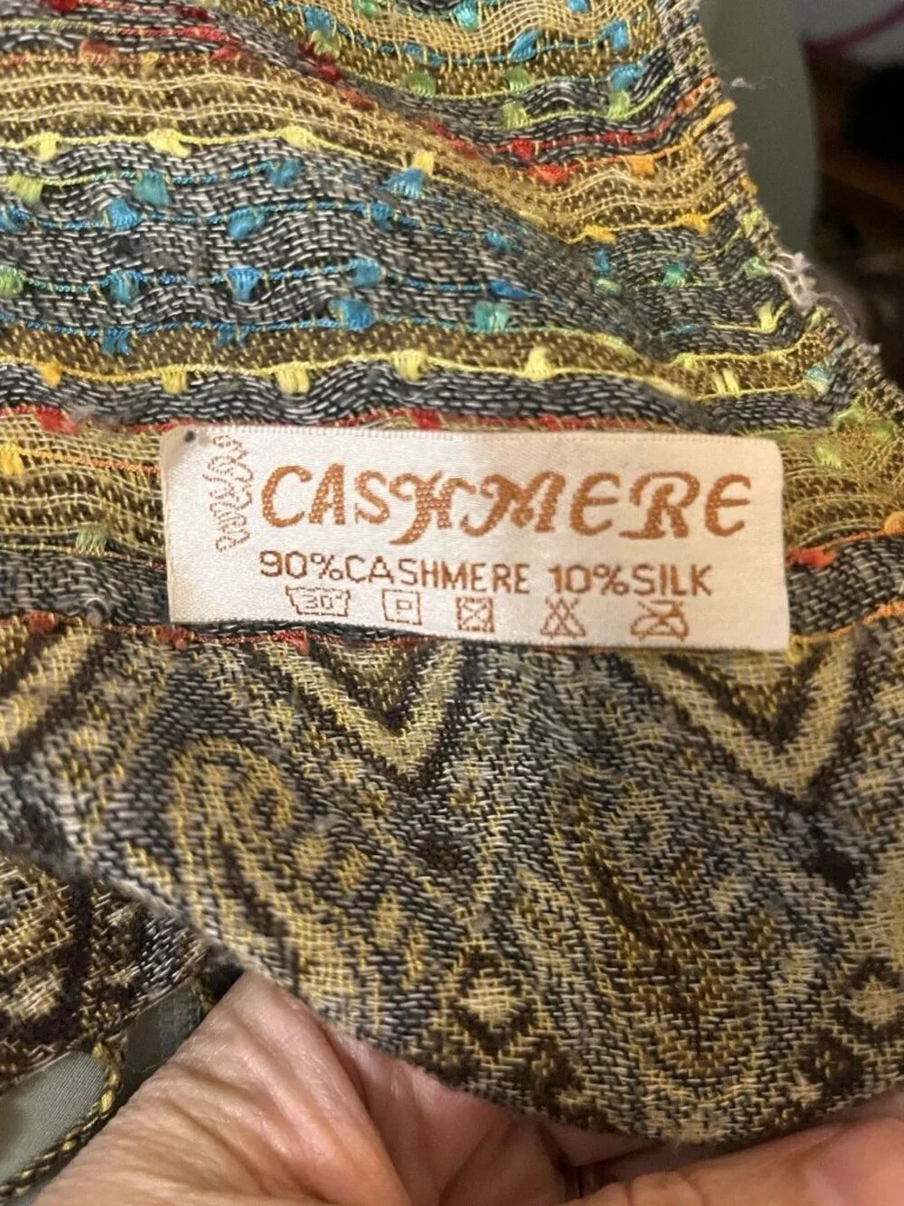 Cashmere Silk Paisley Pashmina Scarf Multicolor Fringe Woven 74