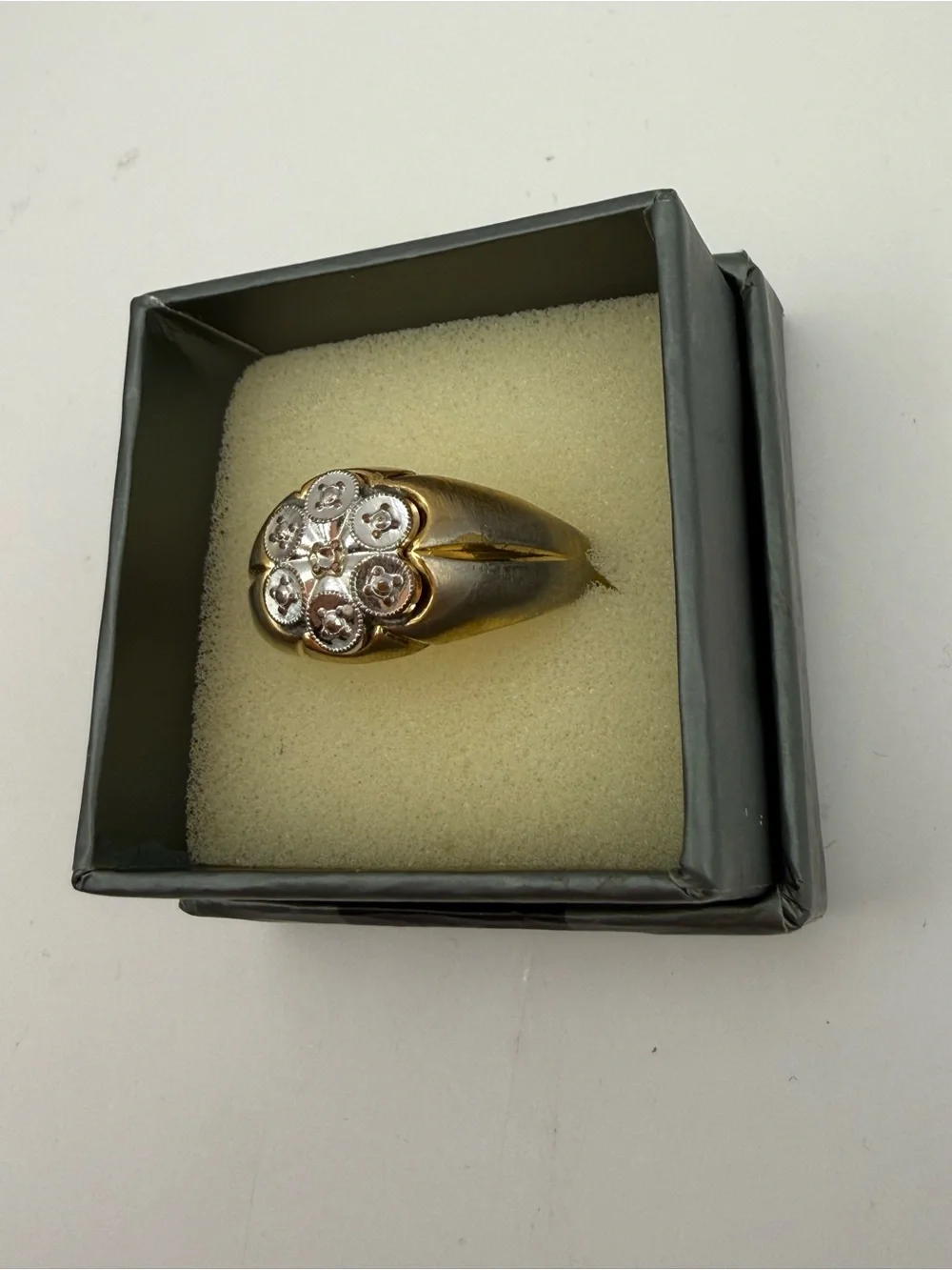 18KT HGE Gold Electroplate Two Tone Floral Ring Flower Statement Ring