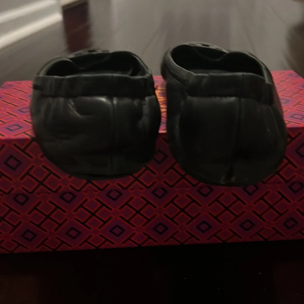 Tory Burch Black Leather Minnie Travel Ballet Flats