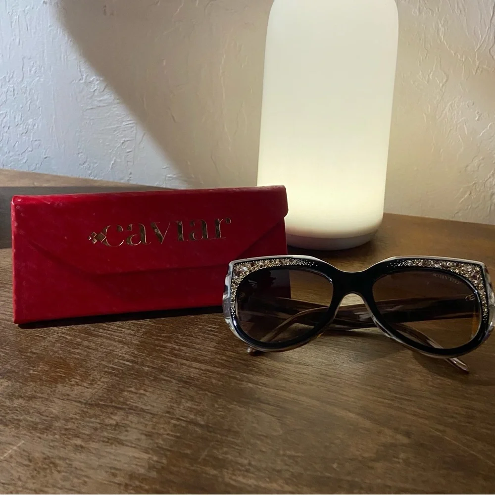 Caviar Women's Black & White Crystal Cat-Eye Sunglasses