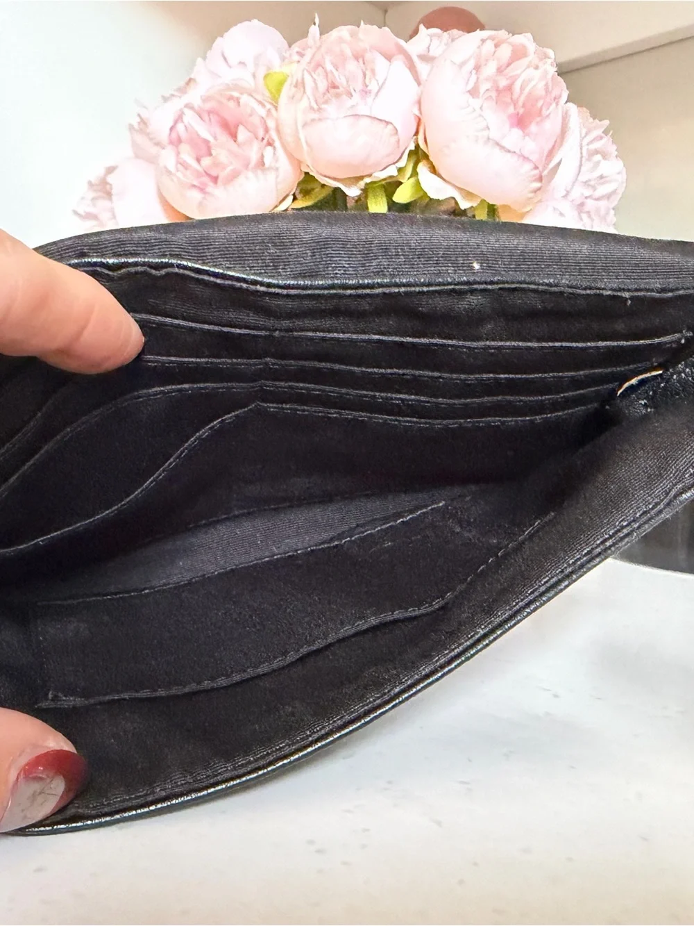 Coach Black Leather Wristlet Clutch with Detachable Strap and hang tag